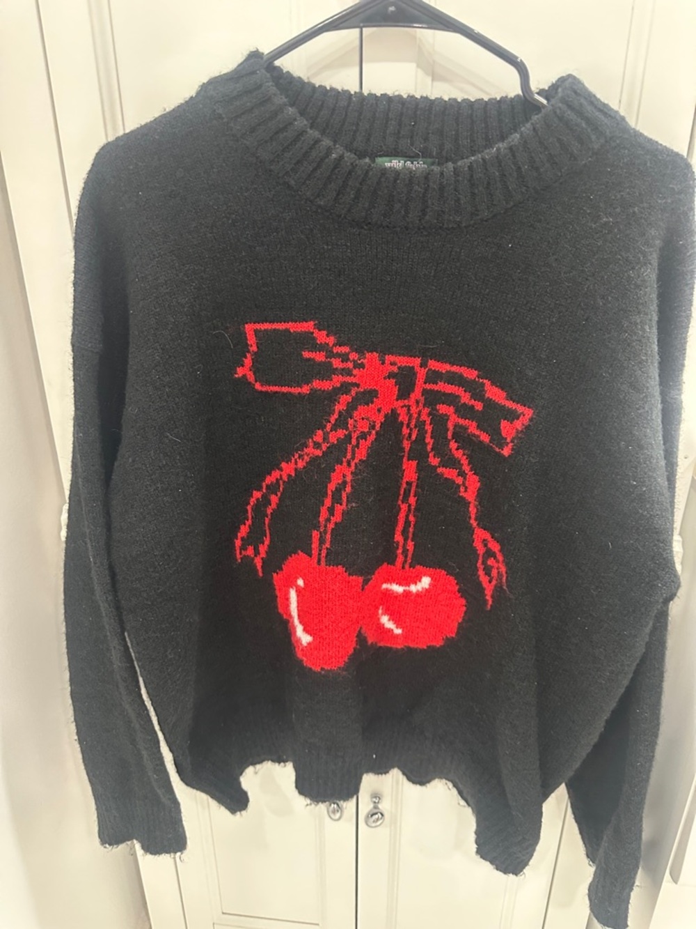 Black Knit Sweater with Red Cherry Motif - Women Target